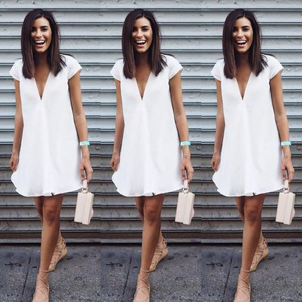 Women's Solid Color V-neck Plus Size Dress