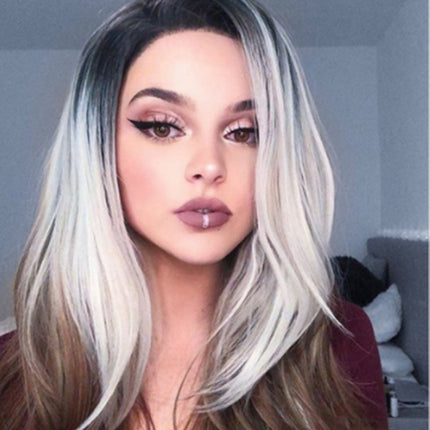 Three-color Gradient Mid-section Women's Wig Set