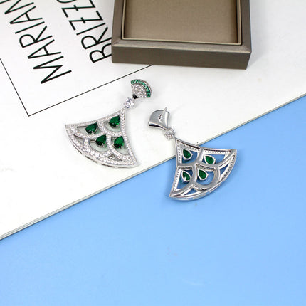 Nuwe Produk Groen Sirkoon Waaiervormige Oorbelle Met Vergulde Diamante