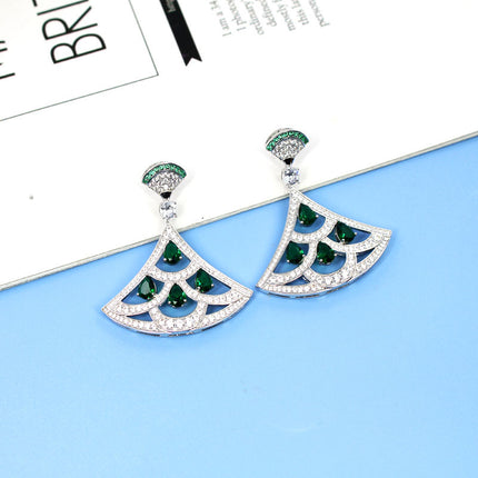 Nuwe Produk Groen Sirkoon Waaiervormige Oorbelle Met Vergulde Diamante