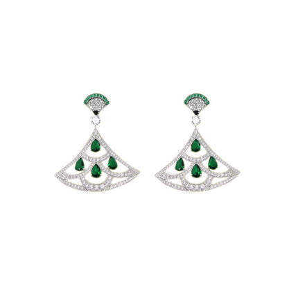 Nuwe Produk Groen Sirkoon Waaiervormige Oorbelle Met Vergulde Diamante