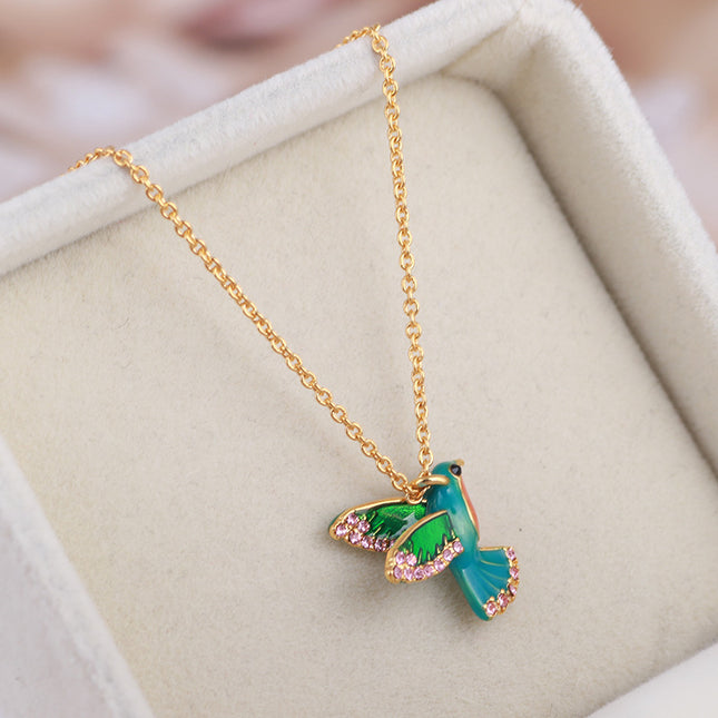 Colorful Diamond Three-dimensional Hummingbird Pendant