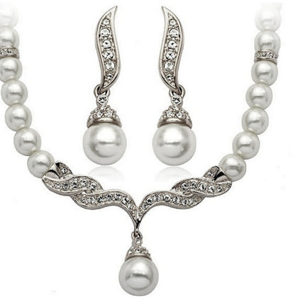 Factory Direct Korean Version, Elegant Angel Wings, Fashionable Pearl Necklace, Earrings, Bridal Suit 9086