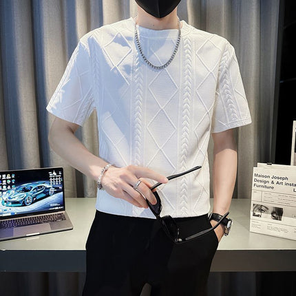 Rhombus Jacquard Personality Trend Summer Round Neck Half T-shirt