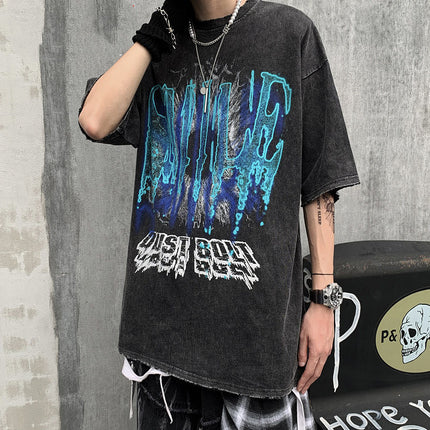 Loose Retro High Street Half Sleeve Short Sleeve