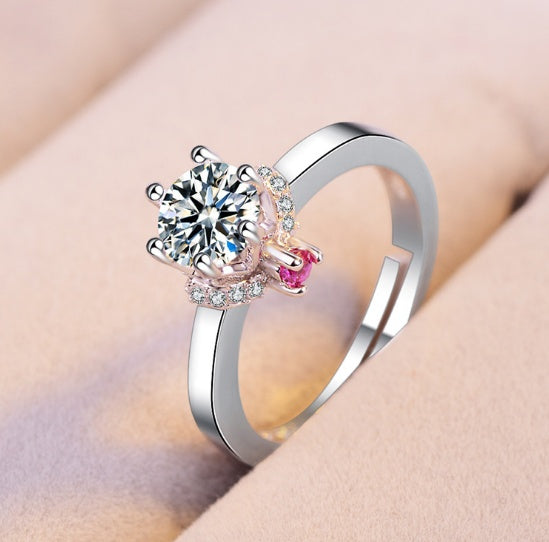 Klassieke ses-klou enkel diamantring simulasie geplateerde 18k witgoudring diamantverlowingsring