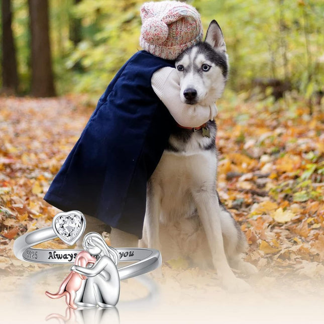 Meisie En Hond Dier Hartvormige Oop Ring