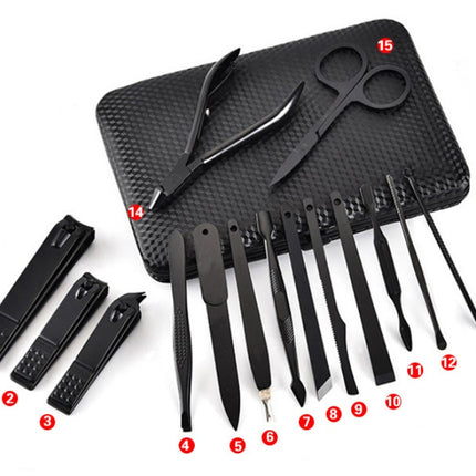 The factory Manicure black black stainless steel repair beauty set 15 nail clippers high-end household scissors