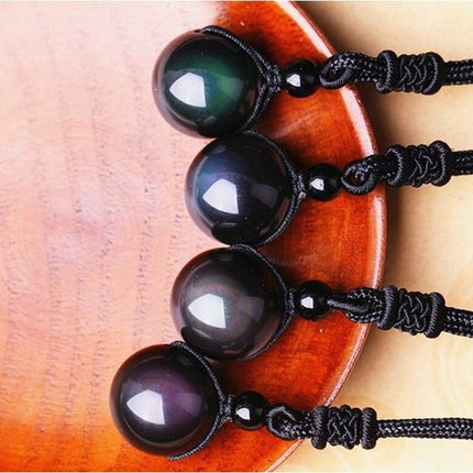 Natural Obsidian Rainbow Eye Transfer Good Luck Pearl Pendant Necklace Polyester Rope Chain Necklace Jewelry For Woman