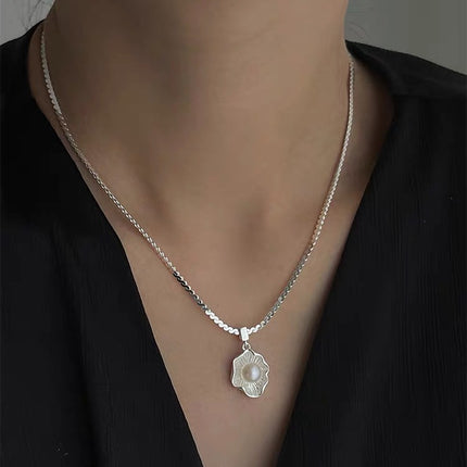 S925 Sterling Silwer Gestroopte Eier Pêrel Slangkettinghalssnoer