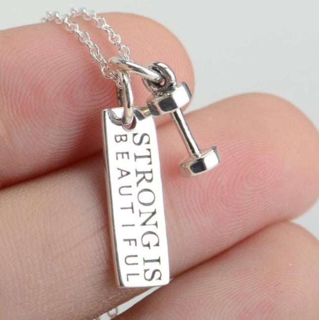 S925 Sterling Silver Jewelry Fitness Necklace Dumbbell Pendant