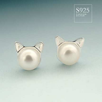 925 sterling silwer natuurlike varswater pêrel spruitende kat katore oorbelle