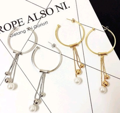 Geometriese sirkeloorbelle vir vroue s925 sterling silwer kwassie langwerpige pêreloorringe modieuse hipoallergeniese oorbelle