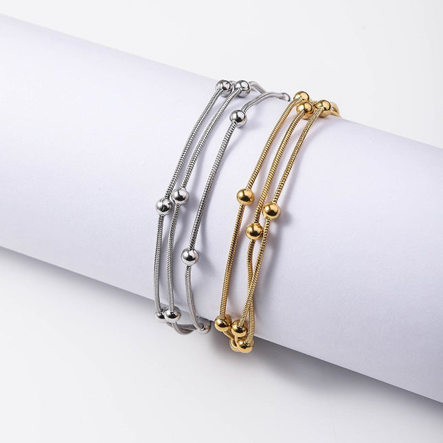 Vlekvrye Staal Drie-laag Krale Armband Moderne Titaanstaal
