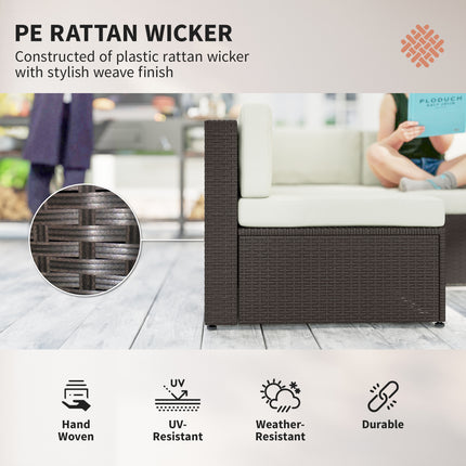 7 Stuk Patio Meubelstel, Alleweer PE Rattan Buitemeubel Gesprekstelle met Glasplaat Koffietafel