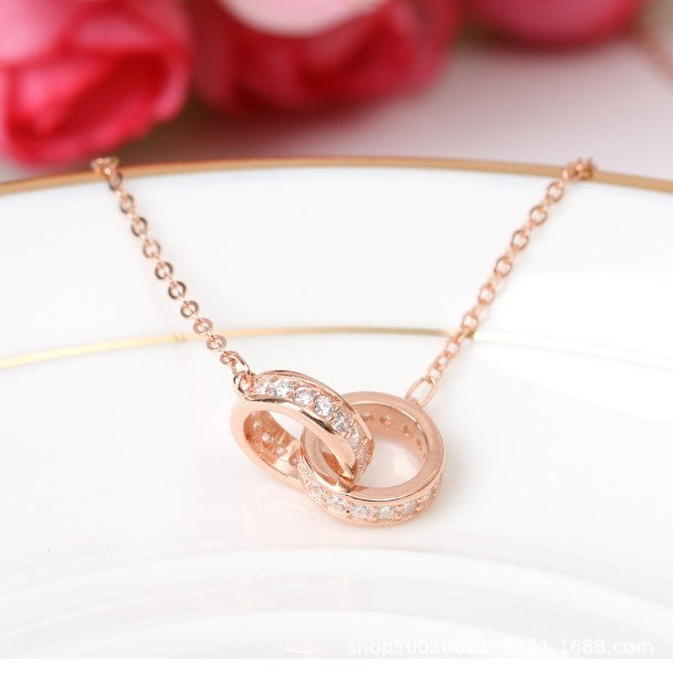 Necklace Double Ring Rose Gold Clavicle Chain