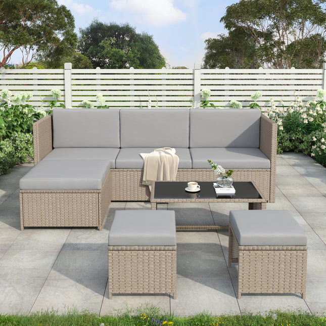 4-6 Sitplek Tuin Sitkamerstel, Tuinmeubelstel, Rattanbank, Sitgroep, Patio Meubels, Khaki
