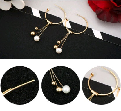 Geometriese sirkeloorbelle vir vroue s925 sterling silwer kwassie langwerpige pêreloorringe modieuse hipoallergeniese oorbelle