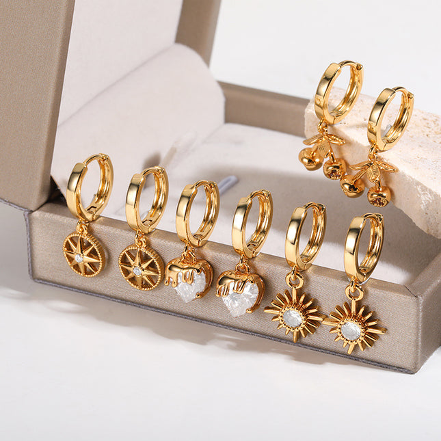 Moon, Star And Sun Combination Eardrops Micro Inlaid Zircon