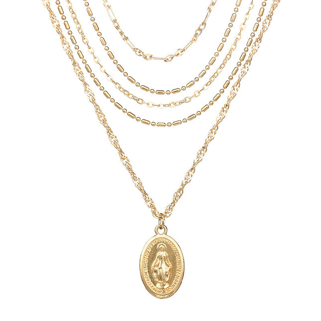 Elliptical Pendant Wild Clavicle Chain Five-Layer Women's Necklace