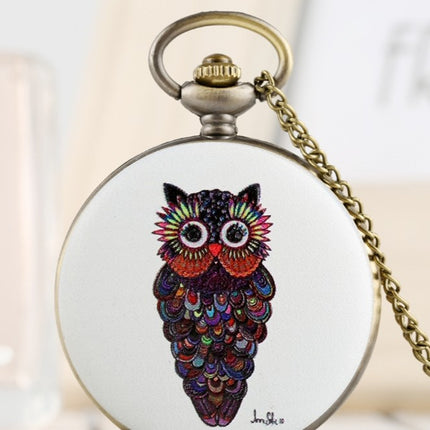 Flip Cartoon Owl Pattern Pocket Watch Cute Student's