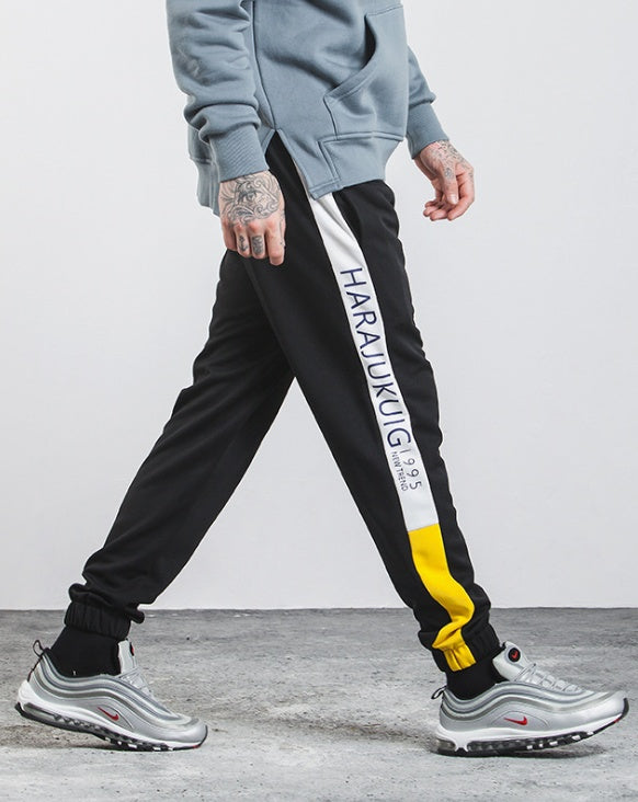 New Spring Color Letters Side Stripes Men's Casual Elastic Pants Feet
