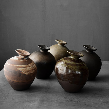 Japanese Style Coarse Pottery Big Belly Zen Large Vase
