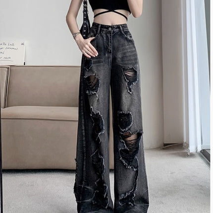 Retro Tattered Jeans High Waist Straight-leg Shorts