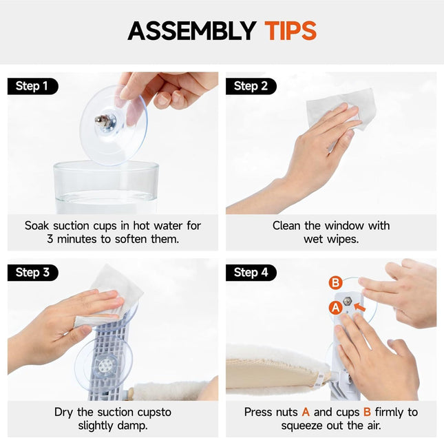 MEWOOFUN Large Cat Window Perch - Foldable 60x30cm Hammock With 18kg Suction Cups & Washable Cover For Indoor Cats Grey