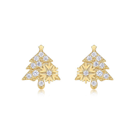 Christmas Tree - Set With Top-quality Moissanite Luxury And Fashionable Light Luxury Jewelry, Silver Stud Earrings, S925 Silver Electroplated Gold