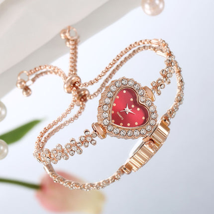 Blomketting Diamant-ingebedde Liefde Vroue se Elegante Alles-pas Horlosie