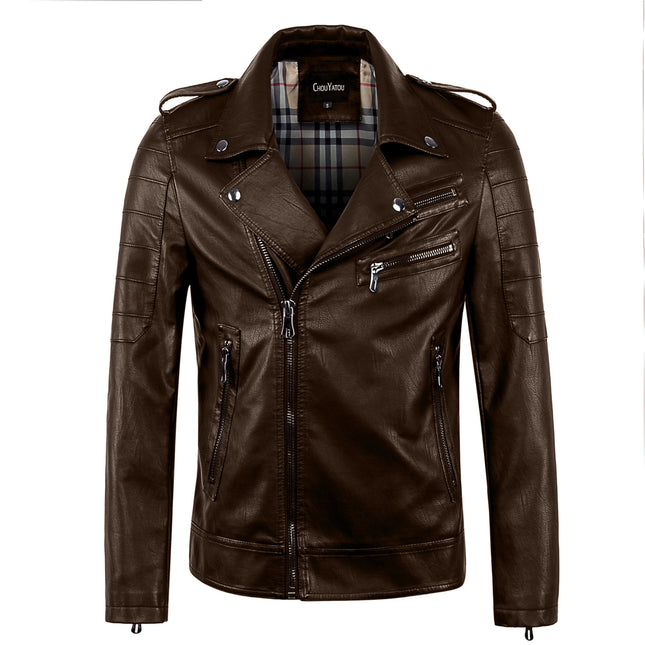 Men's leather lapel slim leather jacket
