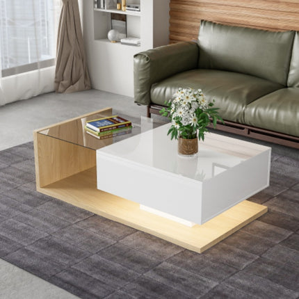Koffietafel In Hoogglans Wit En Houtkleurkombinasie. Sytafels, Koffietafels Met Glas En LED