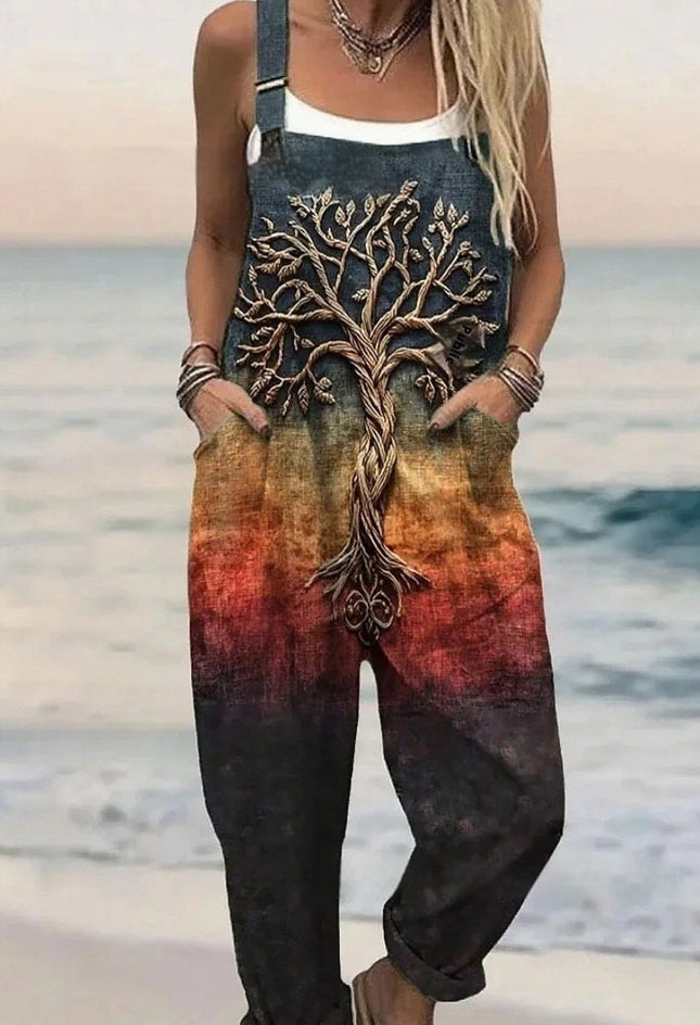 Strap Positioning Printed Jumpsuit Women's Clothing