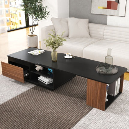Uitskuifbare Koffietafel, Lengte Verstelbare Hout Koffietafel Met 2 Berglade Vir Sitkamer, Groot Lang Reghoekige Sentrale Tafel
