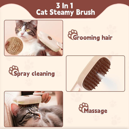 Innovative 3 In 1 Pet Steam Brush  Shedding Massage And Grooming In One Perfect For Dogs And Cats Short And Long Hair Static Flying Hair Remover And Water Sprayer