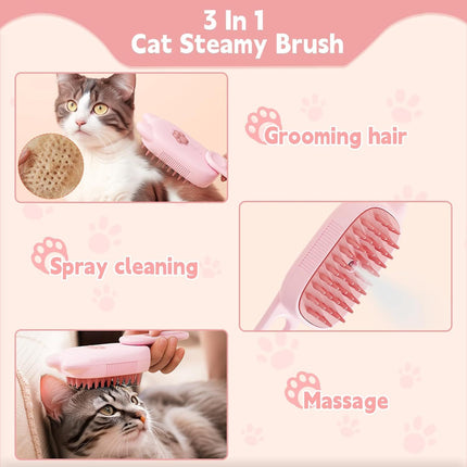 Innovative 3 In 1 Pet Steam Brush  Shedding Massage And Grooming In One Perfect For Dogs And Cats Short And Long Hair Static Flying Hair Remover And Water Sprayer