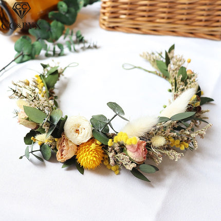 Droë blomme krans bruidshoofbedekking