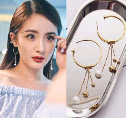 Geometriese sirkeloorbelle vir vroue s925 sterling silwer kwassie langwerpige pêreloorringe modieuse hipoallergeniese oorbelle