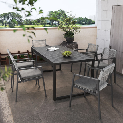 Buiten Eetkamerstoel Stel Van 2, Aluminium Touw, Buiten Leunstoel Sitplek Vir Stoep Agterplaas Swembad Balkon, Kussing Ingesluit