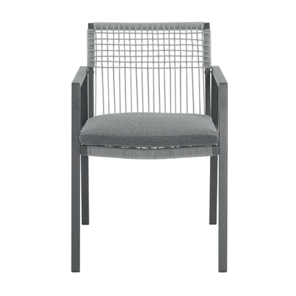 Buiten Eetkamerstoel Stel Van 2, Aluminium Touw, Buiten Leunstoel Sitplek Vir Stoep Agterplaas Swembad Balkon, Kussing Ingesluit