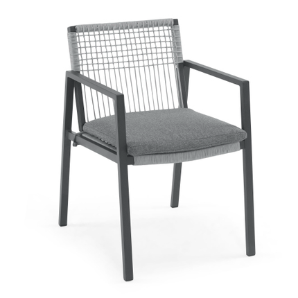 Buiten Eetkamerstoel Stel Van 2, Aluminium Touw, Buiten Leunstoel Sitplek Vir Stoep Agterplaas Swembad Balkon, Kussing Ingesluit