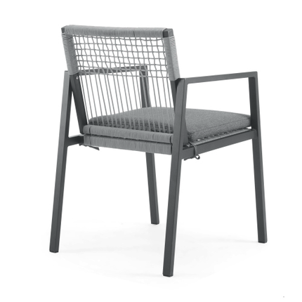 Buiten Eetkamerstoel Stel Van 2, Aluminium Touw, Buiten Leunstoel Sitplek Vir Stoep Agterplaas Swembad Balkon, Kussing Ingesluit
