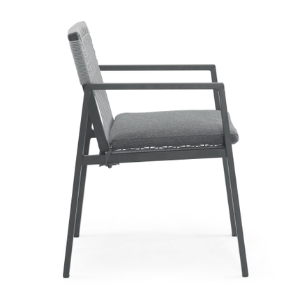 Buiten Eetkamerstoel Stel Van 2, Aluminium Touw, Buiten Leunstoel Sitplek Vir Stoep Agterplaas Swembad Balkon, Kussing Ingesluit