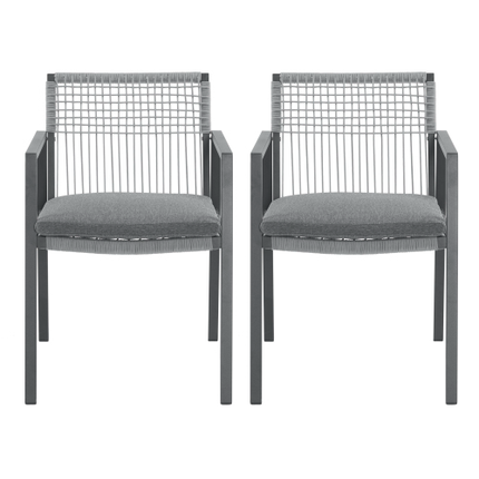 Buiten Eetkamerstoel Stel Van 2, Aluminium Touw, Buiten Leunstoel Sitplek Vir Stoep Agterplaas Swembad Balkon, Kussing Ingesluit