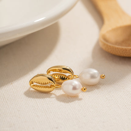 Women's 18K Gold Color-free Pearl Eardrops Stud Earrings