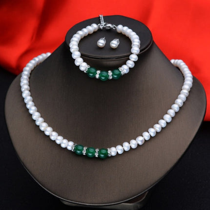 Agate Pearl Necklace Bracelet Ear Stud Set