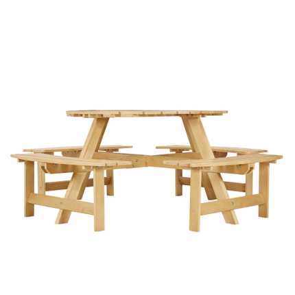 Buite 8 Persoon Piekniektafel, 8 Persoon Ronde Piekniektafel Met 4 Ingeboude Bankies, Sambreelgat, Buite Tafel- En Bankiestel Vir Tuin, Agterplaas, Stoep, Patio, Natuurlik