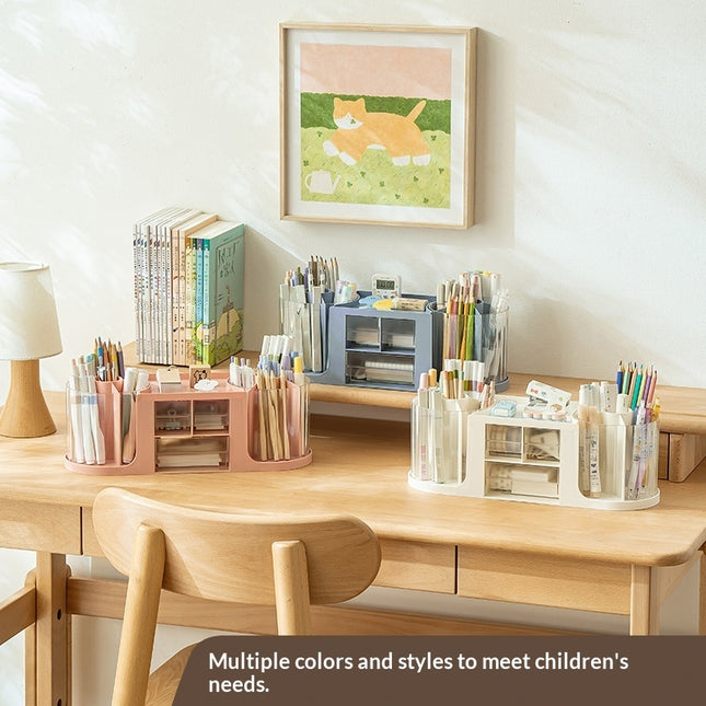 Drawer-equipped Creative Double-rotating Storage Boxluxury-style Pen Holder For The Office Desk