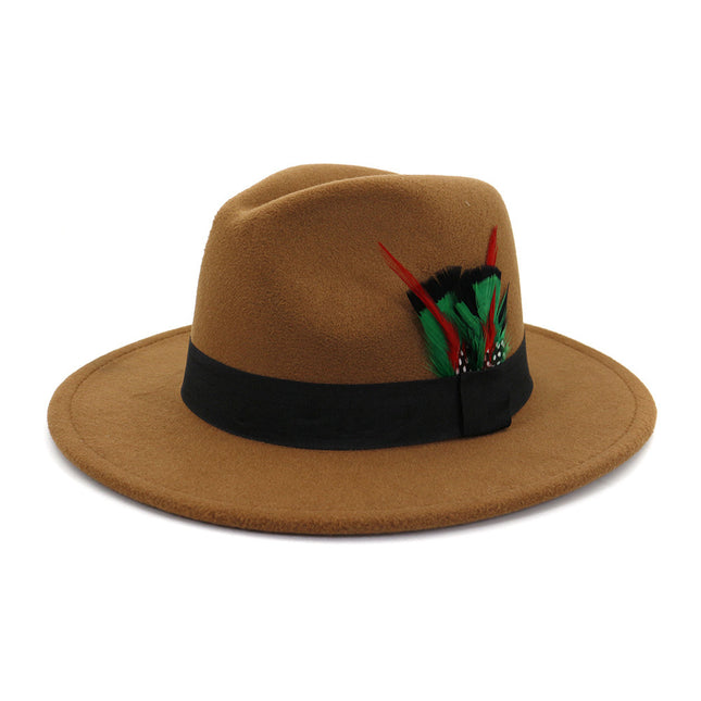 Men's And Women's New Woolen Broad-brimmed Hat Classic Top Fashion Feather Hat